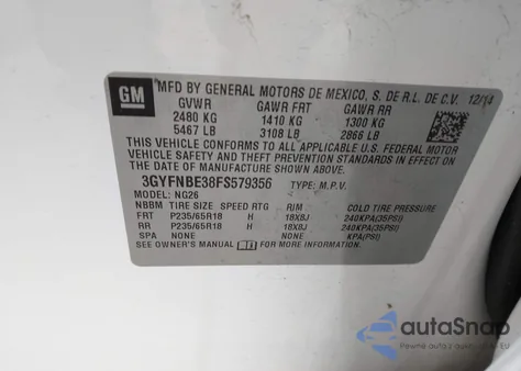 2015 Cadillac Srx Luxury Collection z USA, uszkodzony, nr VIN 3GYFNBE38FS579356